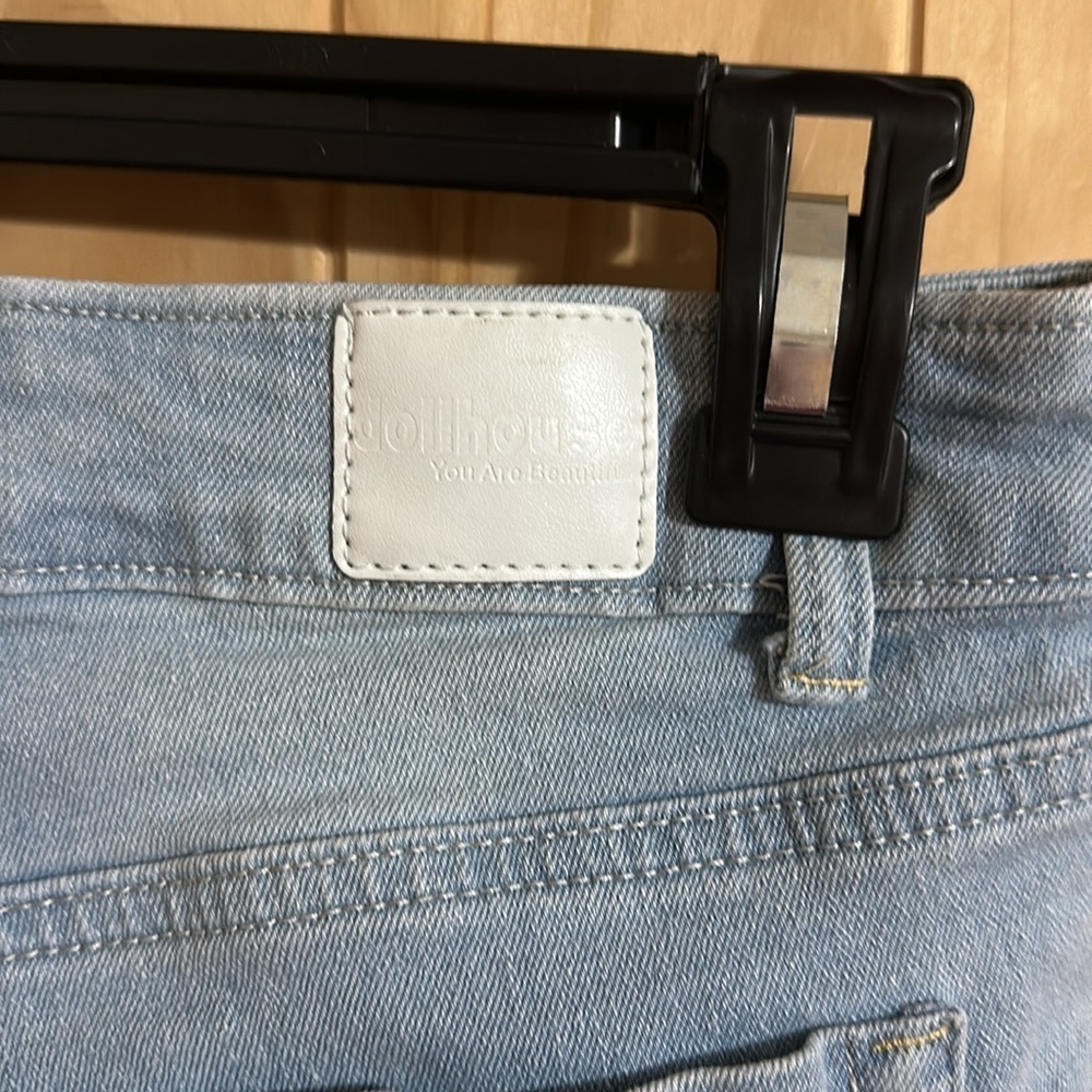 DOLLHOUSE x You Are Beautiful Distressed Light Blue Denim Shorts - Picture 5 of 6